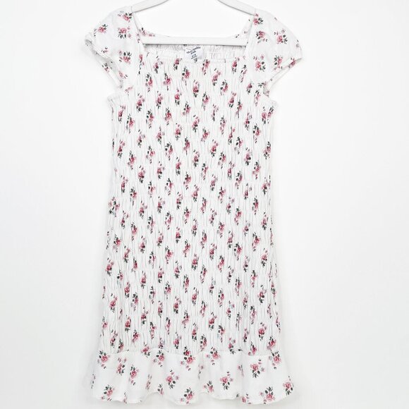 Abercrombie Kids Smocked Floral Dress Capped Sleeves Dainty Ruffle Hem Size 5/6 - Picture 1 of 3